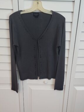 Studio 9 Charcoal Gray Beaded V-Neck Cardigan